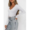 image:imageREORIA Womens Sexy Casual V Neck Long Sleeve Double Lined Fitted Going Out T Shirts Crop Tops TeesWhite