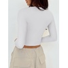 image:imageREORIA Womens Sexy Casual V Neck Long Sleeve Double Lined Fitted Going Out T Shirts Crop Tops TeesWhite