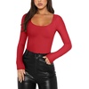 image:imageREORIA Womens Basic Square Neck Long Sleeve Shirts Double Lined Tops Tight Shirts Fall Outfits 2025Red