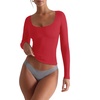 image:imageREORIA Womens Basic Square Neck Long Sleeve Shirts Double Lined Tops Tight Shirts Fall Outfits 2025Red