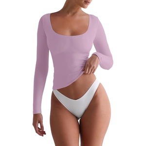image:imageREORIA Womens Basic Square Neck Long Sleeve Shirts Double Lined Tops Tight Shirts Fall Outfits 2025Orchid Bouquet