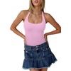 image:imageREORIA Womens Sexy Deep Scoop Neck Halter Bodysuit Double Lined Sleeveless Backless Top Vacation OutfitsIcy Pink