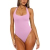 image:imageREORIA Womens Sexy Deep Scoop Neck Halter Bodysuit Double Lined Sleeveless Backless Top Vacation OutfitsIcy Pink