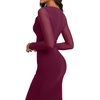 image:imageREORIA Fall Wedding Guest Midi Dresses for Women Cowl Neck Sheer Mesh Long Sleeve Ruched Bodycon Maxi DressCordovan