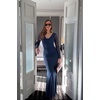 image:imageREORIA Fall Wedding Guest Midi Dresses for Women Cowl Neck Sheer Mesh Long Sleeve Ruched Bodycon Maxi DressDark Denim