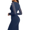 image:imageREORIA Fall Wedding Guest Midi Dresses for Women Cowl Neck Sheer Mesh Long Sleeve Ruched Bodycon Maxi DressDark Denim