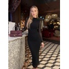 image:imageREORIA Mesh Sheer Long Sleeve Bodycon Midi Wedding Guest Dresses for Women  Mock Neck Dress Elegant Party Cocktail Dresses Formal Wedding Guest Outfits Fall Winter ClothesRuched DressBlack