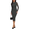 image:imageREORIA Mesh Sheer Long Sleeve Bodycon Midi Wedding Guest Dresses for Women  Mock Neck Dress Elegant Party Cocktail Dresses Formal Wedding Guest Outfits Fall Winter ClothesRuched DressThyme