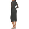image:imageREORIA Mesh Sheer Long Sleeve Bodycon Midi Wedding Guest Dresses for Women  Mock Neck Dress Elegant Party Cocktail Dresses Formal Wedding Guest Outfits Fall Winter ClothesRuched DressThyme
