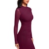 image:imageREORIA Mesh Sheer Long Sleeve Bodycon Midi Wedding Guest Dresses for Women  Mock Neck Dress Elegant Party Cocktail Dresses Formal Wedding Guest Outfits Fall Winter ClothesRuched DressWine Red