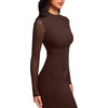 image:imageREORIA Mesh Sheer Long Sleeve Bodycon Midi Wedding Guest Dresses for Women  Mock Neck Dress Elegant Party Cocktail Dresses Formal Wedding Guest Outfits Fall Winter ClothesRuched DressChocolate