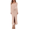 image:imageREORIA Wedding Guest Dresses for Women Long Sleeve Ruched Wrap Midi Dress  Asymmetrical Square NeckCocktailFormalBodyconElegantPartyClub Nightout2026 Fall WinterTrendy ClothesApricot