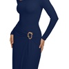 image:imageREORIA Wedding Guest Dresses for Women Long Sleeve Ruched Wrap Midi Dress  Asymmetrical Square NeckCocktailFormalBodyconElegantPartyClub Nightout2026 Fall WinterTrendy ClothesBlue