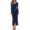 image:imageREORIA Wedding Guest Dresses for Women Long Sleeve Ruched Wrap Midi Dress  Asymmetrical Square NeckCocktailFormalBodyconElegantPartyClub Nightout2026 Fall WinterTrendy ClothesBlue