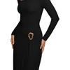 image:imageREORIA Wedding Guest Dresses for Women Long Sleeve Ruched Wrap Midi Dress  Asymmetrical Square NeckCocktailFormalBodyconElegantPartyClub Nightout2026 Fall WinterTrendy ClothesBlack