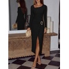 image:imageREORIA Wedding Guest Dresses for Women Long Sleeve Ruched Wrap Midi Dress  Asymmetrical Square NeckCocktailFormalBodyconElegantPartyClub Nightout2026 Fall WinterTrendy ClothesBlack