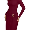 image:imageREORIA Wedding Guest Dresses for Women Long Sleeve Ruched Wrap Midi Dress  Asymmetrical Square NeckCocktailFormalBodyconElegantPartyClub Nightout2026 Fall WinterTrendy ClothesBurgundy