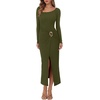 image:imageREORIA Wedding Guest Dresses for Women Long Sleeve Ruched Wrap Midi Dress  Asymmetrical Square NeckCocktailFormalBodyconElegantPartyClub Nightout2026 Fall WinterTrendy ClothesArmy Green