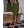 image:imageREORIA Wedding Guest Dresses for Women Long Sleeve Ruched Wrap Midi Dress  Asymmetrical Square NeckCocktailFormalBodyconElegantPartyClub Nightout2026 Fall WinterTrendy ClothesArmy Green