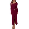 image:imageREORIA Wedding Guest Dresses for Women Long Sleeve Ruched Wrap Midi Dress  Asymmetrical Square NeckCocktailFormalBodyconElegantPartyClub Nightout2026 Fall WinterTrendy ClothesBurgundy
