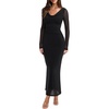 image:imageREORIA Fall Wedding Guest Midi Dresses for Women Cowl Neck Sheer Mesh Long Sleeve Ruched Bodycon Maxi DressBlack Onyx