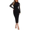 image:imageREORIA Mesh Sheer Long Sleeve Bodycon Midi Wedding Guest Dresses for Women  Mock Neck Dress Elegant Party Cocktail Dresses Formal Wedding Guest Outfits Fall Winter ClothesRuched DressBlack