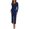 image:imageREORIA Wedding Guest Dresses for Women Long Sleeve Ruched Wrap Midi Dress  Asymmetrical Square NeckCocktailFormalBodyconElegantPartyClub Nightout2026 Fall WinterTrendy ClothesBlue