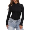 image:imageREORIA Womens Mock Neck Double Lined Trendy Ruched Bodysuit Sexy Wrap Tops for Fall Outfits 2026Black Onyx