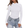 image:imageREORIA Womens Mock Neck Double Lined Trendy Ruched Bodysuit Sexy Wrap Tops for Fall Outfits 2026Brilliant White