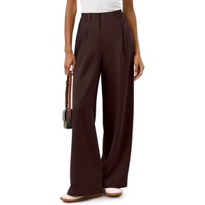 image:imageREORIA Women High Waisted Wide Leg Pants Business Casual Trousers with Pockets Stretch Work Slacks for Office TravelBrown
