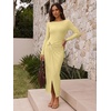 image:imageREORIA Womens Long Sleeve Boat Neck Wedding Guest Midi Dresses Fall  Bodycon Long DressRuchedChic Gold BuckleSlim FittedFormalCasualTrendyElegantCocktail PartyGoing Out2026 Fall WinterPale Yellow