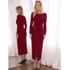 image:imageREORIA Womens Long Sleeve Boat Neck Wedding Guest Midi Dresses Fall  Bodycon Long DressRuchedChic Gold BuckleSlim FittedFormalCasualTrendyElegantCocktail PartyGoing Out2026 Fall WinterRed
