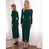 image:imageREORIA Womens Long Sleeve Boat Neck Wedding Guest Midi Dresses Fall  Bodycon Long DressRuchedChic Gold BuckleSlim FittedFormalCasualTrendyElegantCocktail PartyGoing Out2026 Fall WinterDark Green