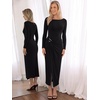 image:imageREORIA Womens Long Sleeve Boat Neck Wedding Guest Midi Dresses Fall  Bodycon Long DressRuchedChic Gold BuckleSlim FittedFormalCasualTrendyElegantCocktail PartyGoing Out2026 Fall WinterBlack