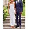 image:imageREORIA Womens Mesh Sheer Sleeveless Maxi Dresses  Long DressRuchedDouble LinedSquare NeckHalterTie BackBodycon2026 SummerWedding Guest OufitsDressy CasualGoing OutBrilliant White