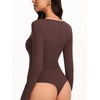 image:imageREORIA Womens Sexy Deep V Neck Long Sleeve Bodysuit Metal Ring Cutout Tops  ORing cutout double lined outfit Y2K sexy trendy OOTD ideal for going out club concert vacation date night fallShaved Chocolate