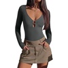 image:imageREORIA Womens Sexy Deep V Neck Long Sleeve Bodysuit Metal Ring Cutout Tops  ORing cutout double lined outfit Y2K sexy trendy OOTD ideal for going out club concert vacation date night fallThyme