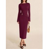 image:imageREORIA Long Sleeve Wedding Guest Maxi Dresses for WomenBurgundy