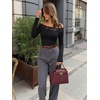 image:imageREORIA Off the Shoulder Tops for Women 2026 Fall Long Sleeve Lace Going Out Slim Fit Top ClothesBlack