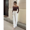 image:imageREORIA Off the Shoulder Tops for Women 2026 Fall Long Sleeve Lace Going Out Slim Fit Top ClothesCoffee
