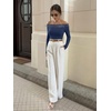 image:imageREORIA Off the Shoulder Tops for Women 2026 Fall Long Sleeve Lace Going Out Slim Fit Top ClothesDark Blue
