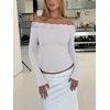 image:imageREORIA Off the Shoulder Tops for Women 2026 Fall Long Sleeve Lace Going Out Slim Fit Top ClothesWhite