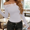image:imageREORIA Off the Shoulder Tops for Women 2026 Fall Long Sleeve Lace Going Out Slim Fit Top ClothesWhite
