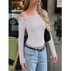 image:imageREORIA Off the Shoulder Tops for Women 2026 Fall Long Sleeve Lace Going Out Slim Fit Top ClothesWhite