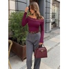 image:imageREORIA Off the Shoulder Tops for Women 2026 Fall Long Sleeve Lace Going Out Slim Fit Top ClothesWine Red