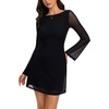 image:imageREORIA Wedding Guest Dresses for Women Mesh Bell Long Sleeve Mini DressBlack