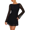 image:imageREORIA Wedding Guest Dresses for Women Mesh Bell Long Sleeve Mini DressBlack