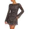 image:imageREORIA Wedding Guest Dresses for Women Mesh Bell Long Sleeve Mini DressBrown Leopard Print
