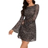 image:imageREORIA Wedding Guest Dresses for Women Mesh Bell Long Sleeve Mini DressBrown Leopard Print