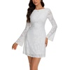 image:imageREORIA Wedding Guest Dresses for Women Mesh Bell Long Sleeve Mini DressFloral White